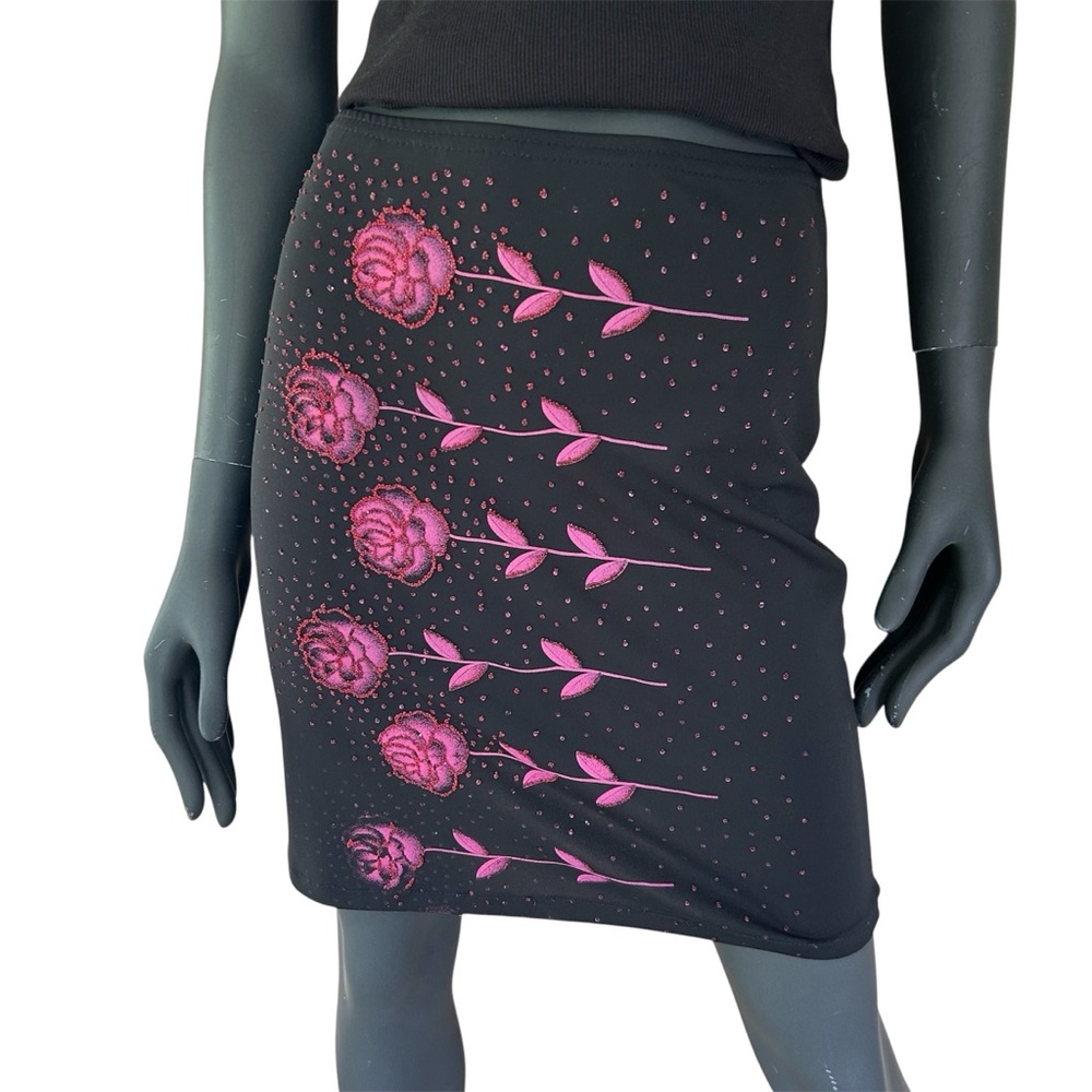 Vintage Y2K Black Mini Skirt Roses Beads GNO Girls’ Night Out Date Bachelorette